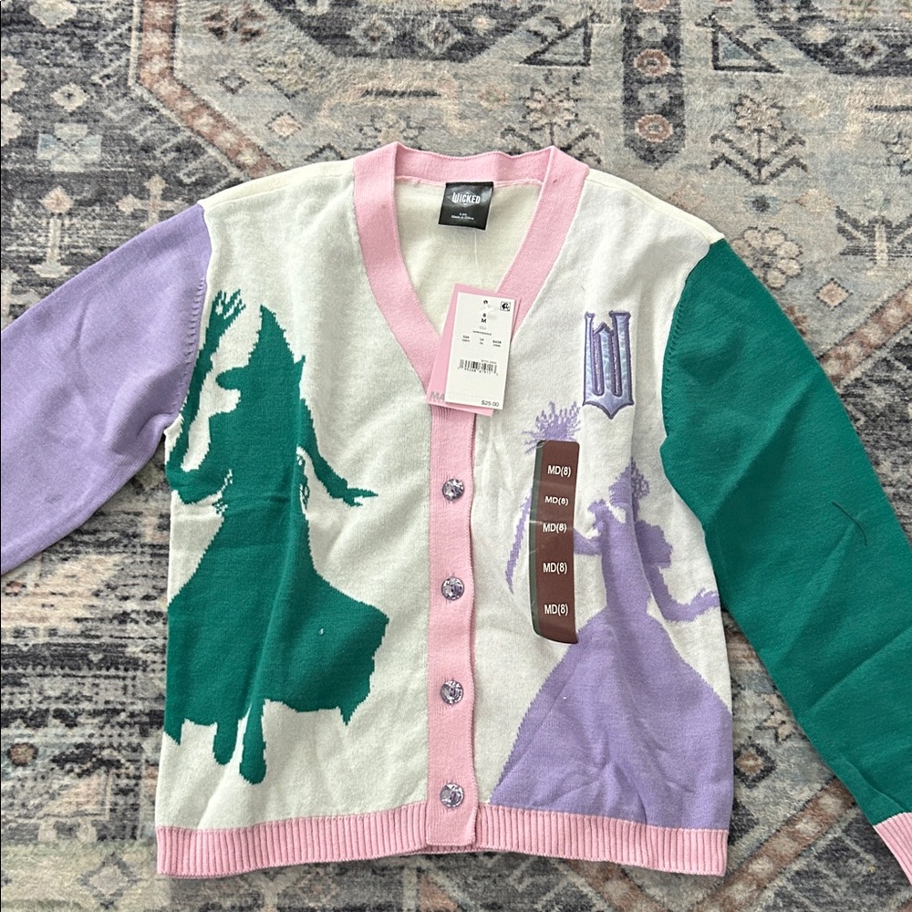 Girls Wicked Elphaba & Glinda button up Cardigan kids size M/8 NWT
